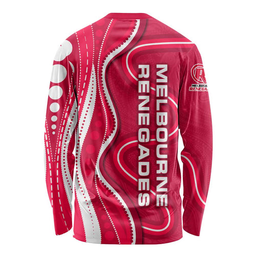 Melbourne Renegades Long Sleeve Shirt Aboriginal Dot Art Red White - Tribal Wave Pattern