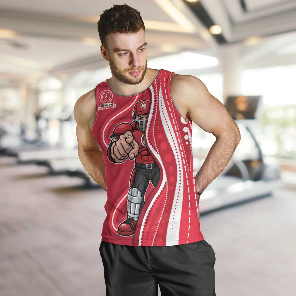 Melbourne Renegades Men Tank Top Aboriginal Dot Art Red White - Tribal Wave Pattern