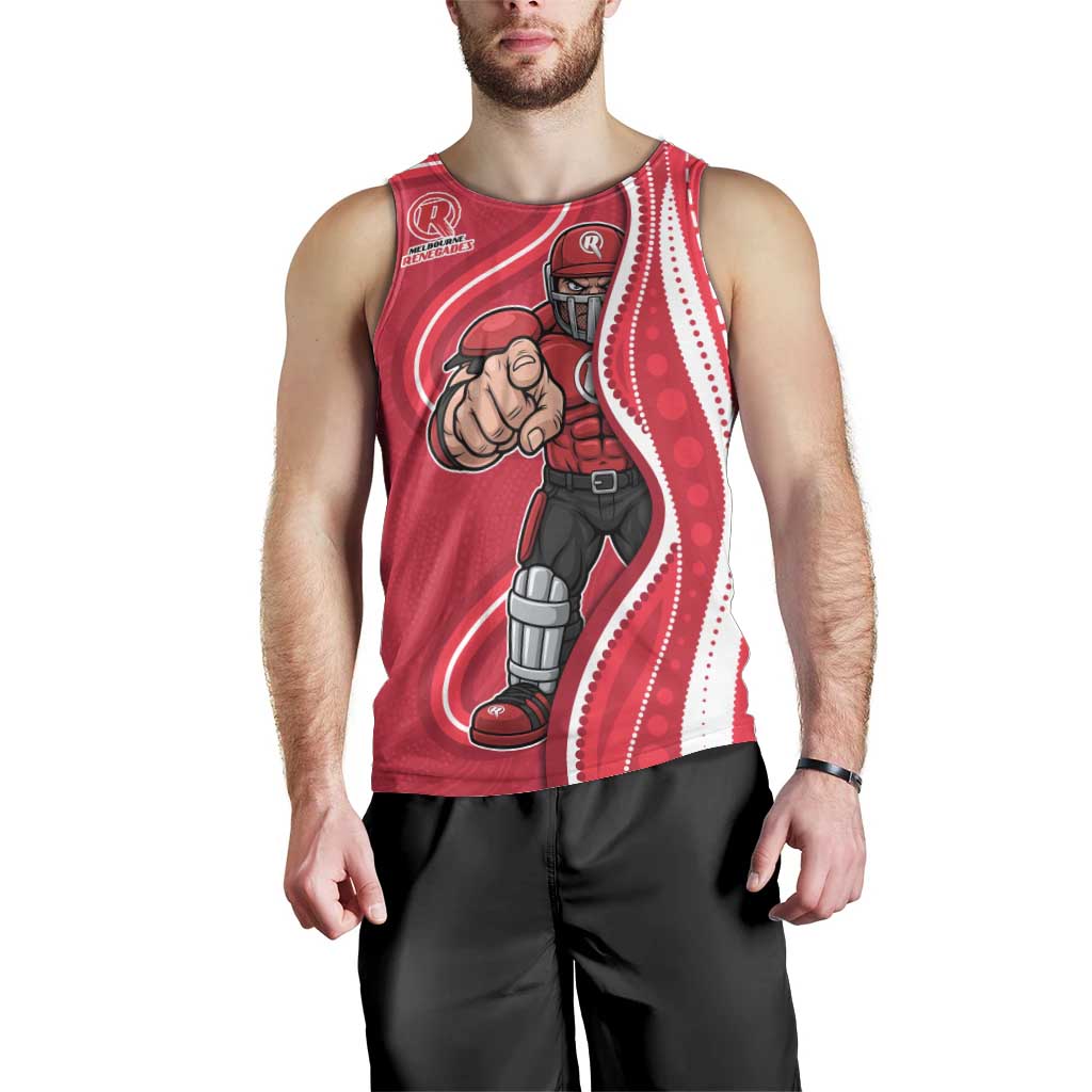 Melbourne Renegades Men Tank Top Aboriginal Dot Art Red White - Tribal Wave Pattern