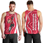 Melbourne Renegades Men Tank Top Aboriginal Dot Art Red White - Tribal Wave Pattern