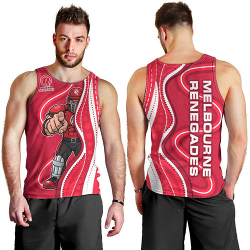 Melbourne Renegades Men Tank Top Aboriginal Dot Art Red White - Tribal Wave Pattern