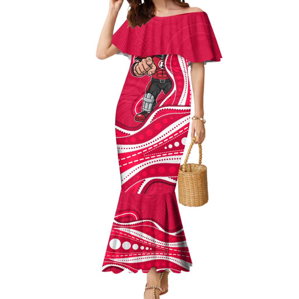Melbourne Renegades Mermaid Dress Aboriginal Dot Art Red White - Tribal Wave Pattern