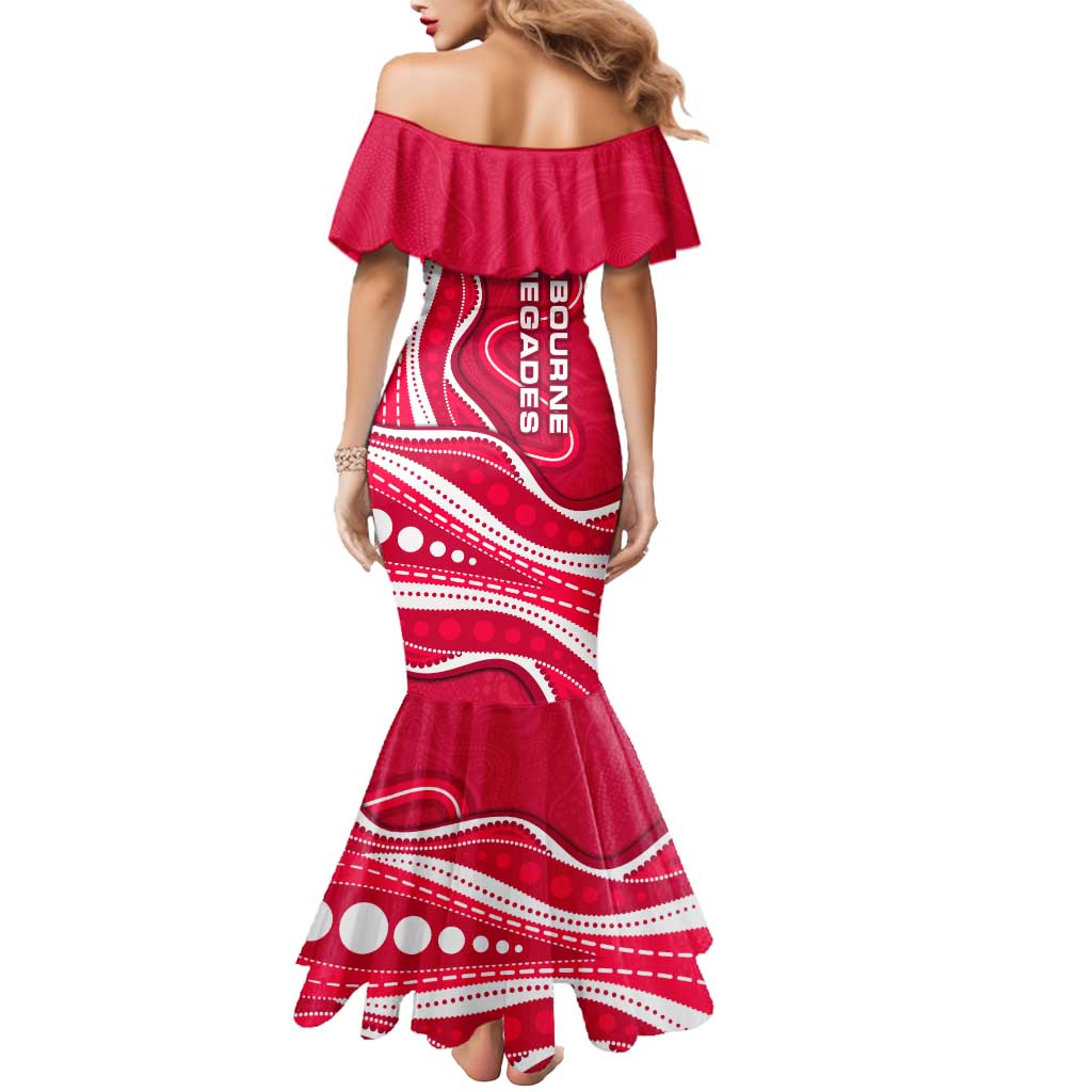Melbourne Renegades Mermaid Dress Aboriginal Dot Art Red White - Tribal Wave Pattern