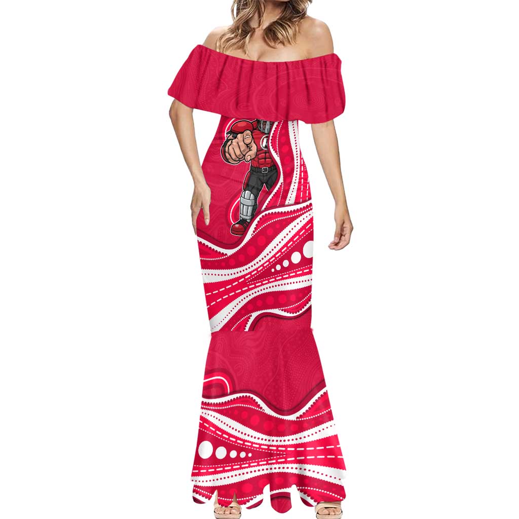 Melbourne Renegades Mermaid Dress Aboriginal Dot Art Red White - Tribal Wave Pattern
