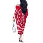 Melbourne Renegades Off The Shoulder Long Sleeve Dress Aboriginal Dot Art Red White - Tribal Wave Pattern