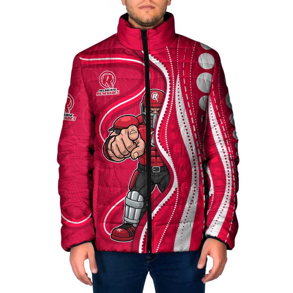 Melbourne Renegades Padded Jacket Aboriginal Dot Art Red White - Tribal Wave Pattern