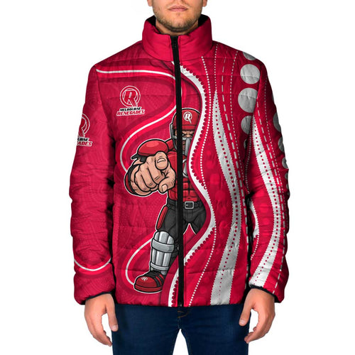 Melbourne Renegades Padded Jacket Aboriginal Dot Art Red White - Tribal Wave Pattern