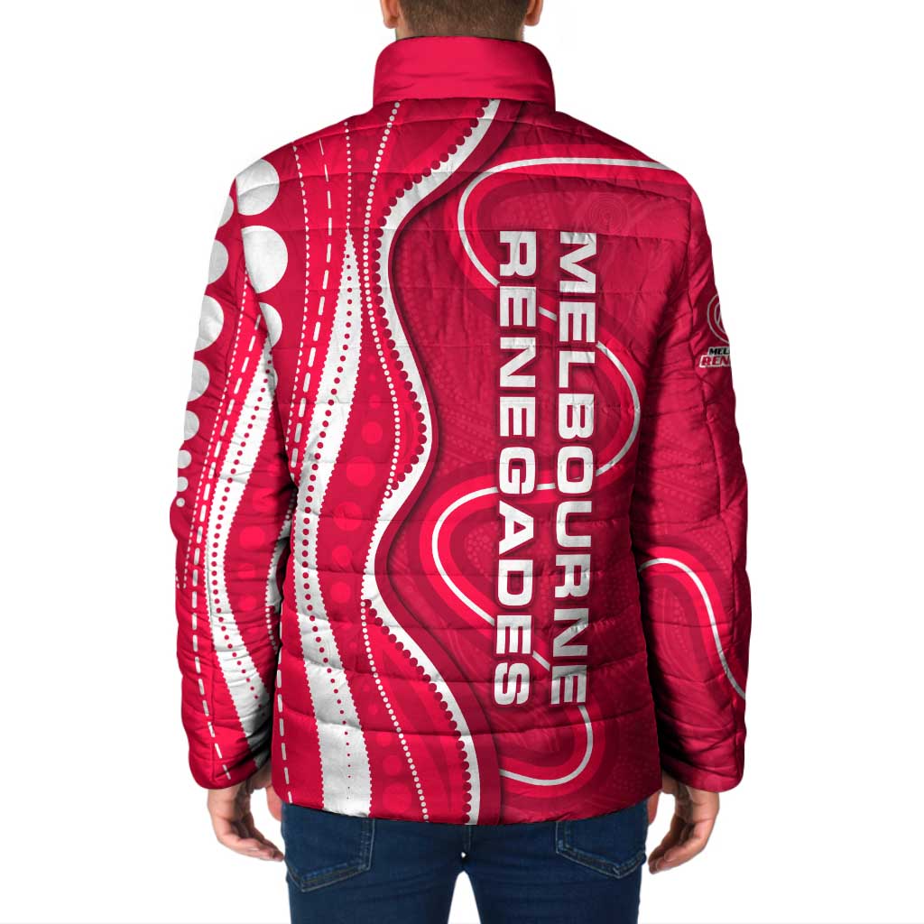 Melbourne Renegades Padded Jacket Aboriginal Dot Art Red White - Tribal Wave Pattern