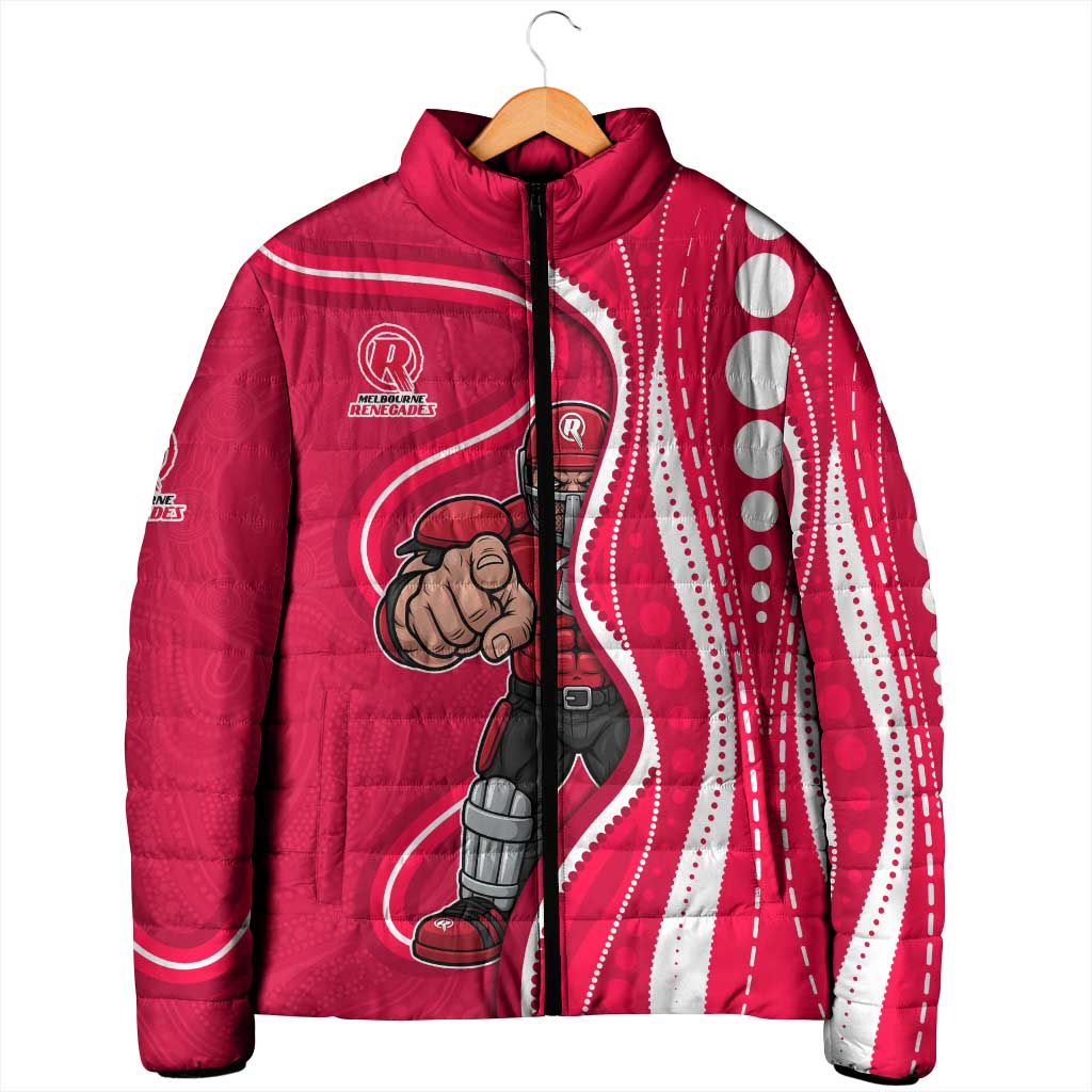 Melbourne Renegades Padded Jacket Aboriginal Dot Art Red White - Tribal Wave Pattern