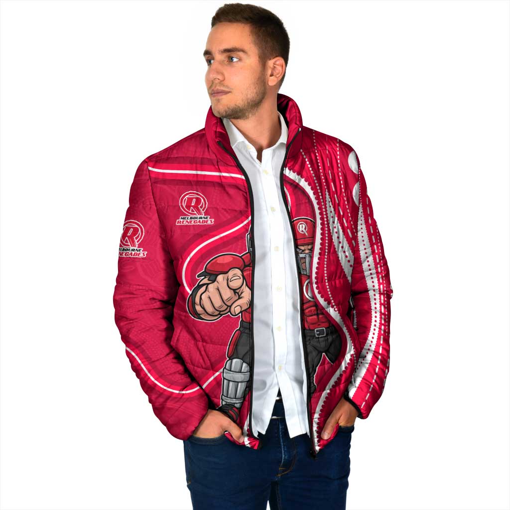 Melbourne Renegades Padded Jacket Aboriginal Dot Art Red White - Tribal Wave Pattern