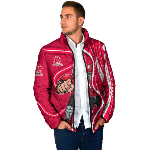Melbourne Renegades Padded Jacket Aboriginal Dot Art Red White - Tribal Wave Pattern