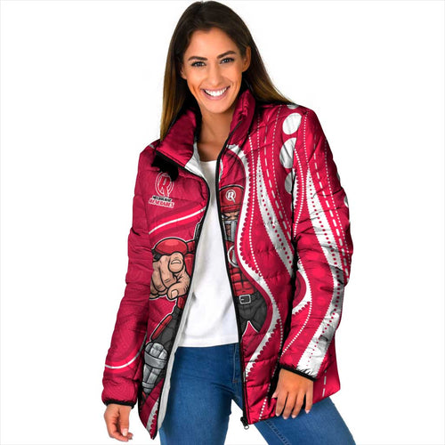 Melbourne Renegades Padded Jacket Aboriginal Dot Art Red White - Tribal Wave Pattern
