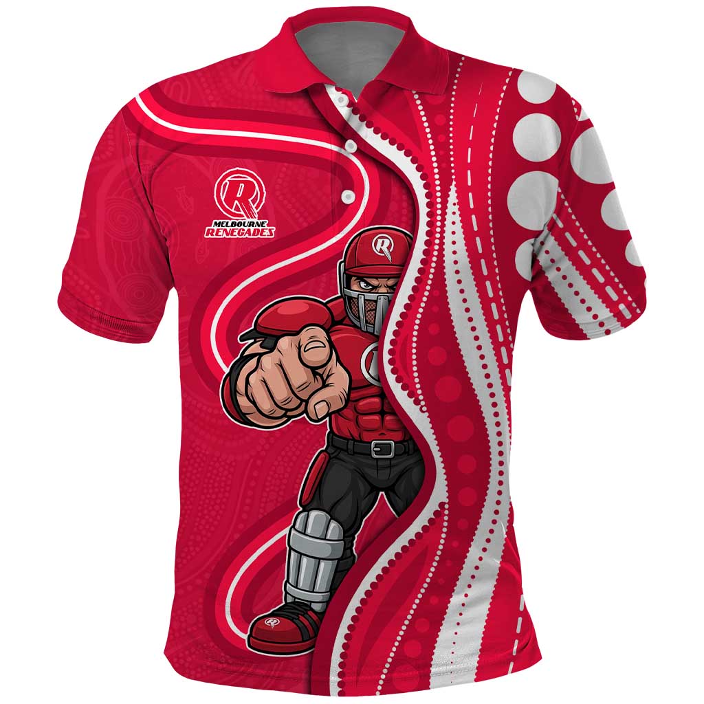 Melbourne Renegades Polo Shirt Aboriginal Dot Art Red White - Tribal Wave Pattern