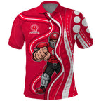 Melbourne Renegades Polo Shirt Aboriginal Dot Art Red White - Tribal Wave Pattern