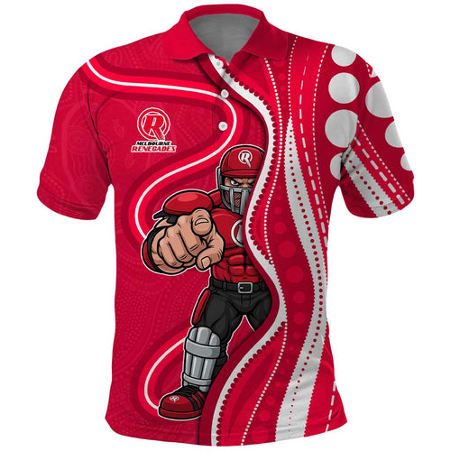 Melbourne Renegades Polo Shirt Aboriginal Dot Art Red White - Tribal Wave Pattern