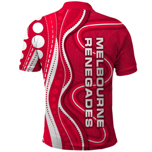 Melbourne Renegades Polo Shirt Aboriginal Dot Art Red White - Tribal Wave Pattern