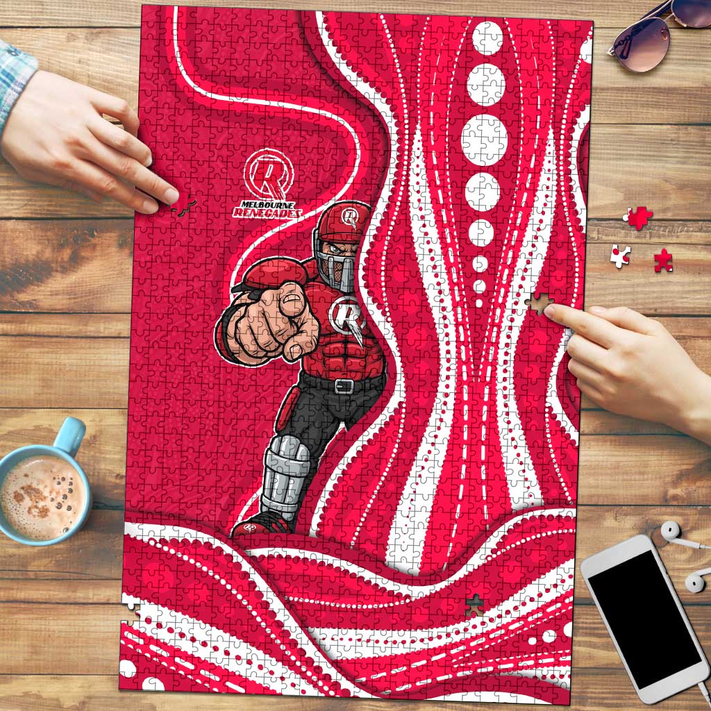 Melbourne Renegades Puzzle Aboriginal Dot Art Red White - Tribal Wave Pattern