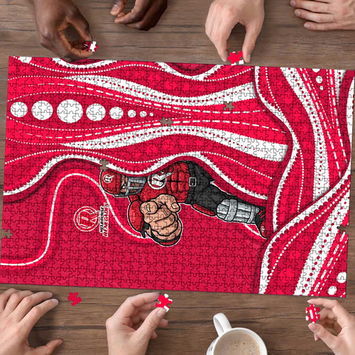 Melbourne Renegades Puzzle Aboriginal Dot Art Red White - Tribal Wave Pattern