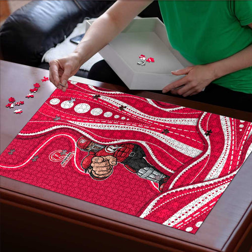 Melbourne Renegades Puzzle Aboriginal Dot Art Red White - Tribal Wave Pattern