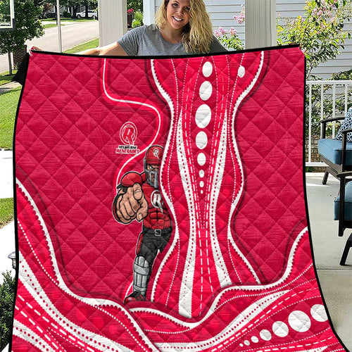 Melbourne Renegades Quilt Aboriginal Dot Art Red White - Tribal Wave Pattern