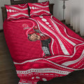 Melbourne Renegades Quilt Bed Set Aboriginal Dot Art Red White - Tribal Wave Pattern