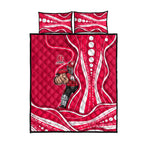 Melbourne Renegades Quilt Bed Set Aboriginal Dot Art Red White - Tribal Wave Pattern