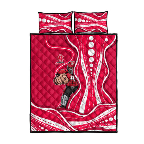 Melbourne Renegades Quilt Bed Set Aboriginal Dot Art Red White - Tribal Wave Pattern