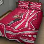 Melbourne Renegades Quilt Bed Set Aboriginal Dot Art Red White - Tribal Wave Pattern