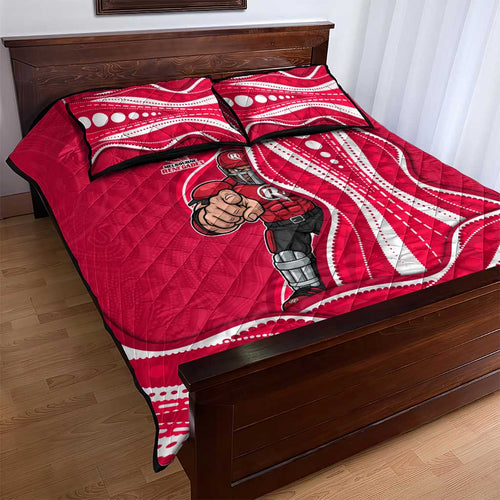 Melbourne Renegades Quilt Bed Set Aboriginal Dot Art Red White - Tribal Wave Pattern