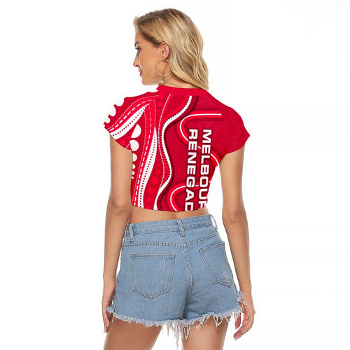 Melbourne Renegades Raglan Cropped T Shirt Aboriginal Dot Art Red White - Tribal Wave Pattern