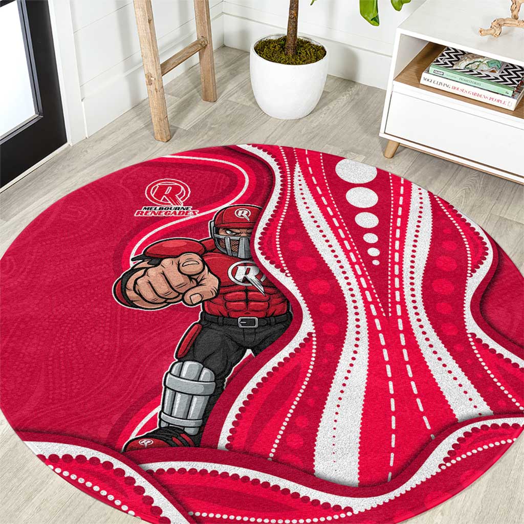 Melbourne Renegades Round Carpet Aboriginal Dot Art Red White - Tribal Wave Pattern