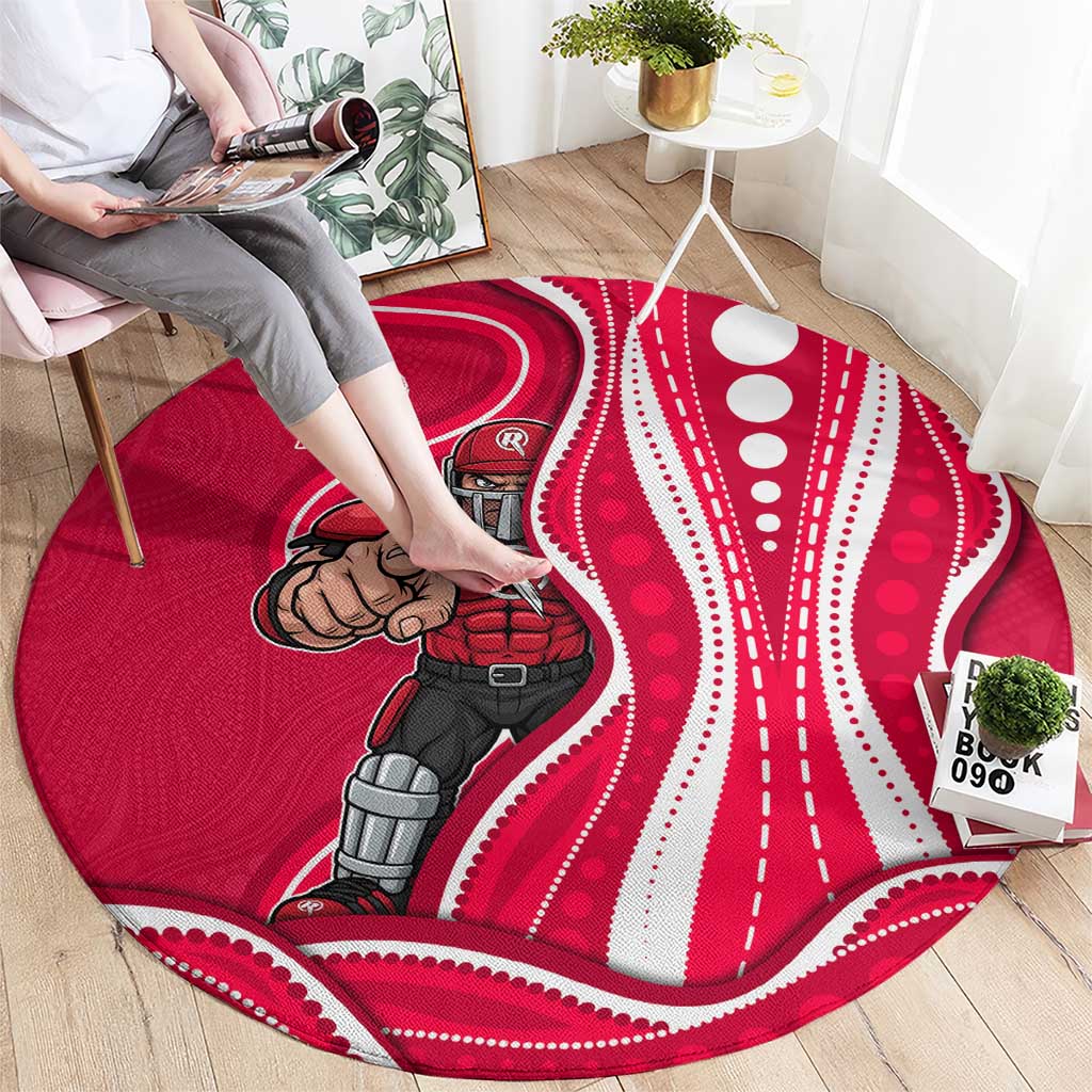 Melbourne Renegades Round Carpet Aboriginal Dot Art Red White - Tribal Wave Pattern