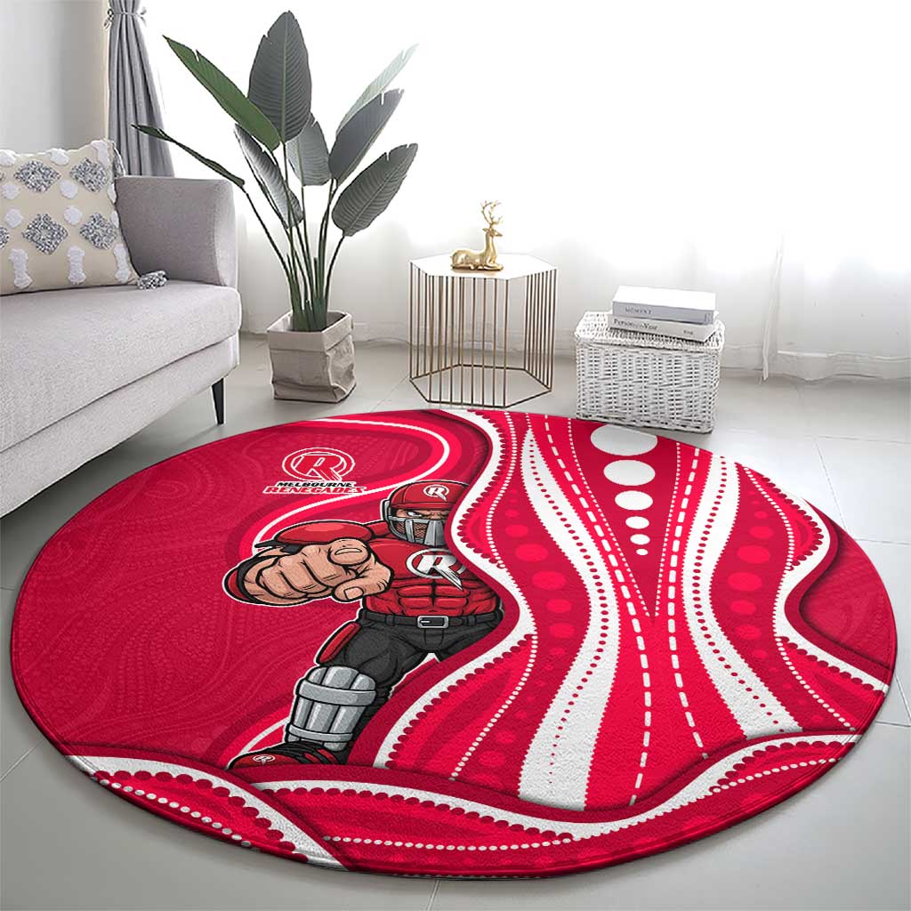 Melbourne Renegades Round Carpet Aboriginal Dot Art Red White - Tribal Wave Pattern