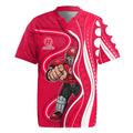 Melbourne Renegades Rugby Jersey Aboriginal Dot Art Red White - Tribal Wave Pattern