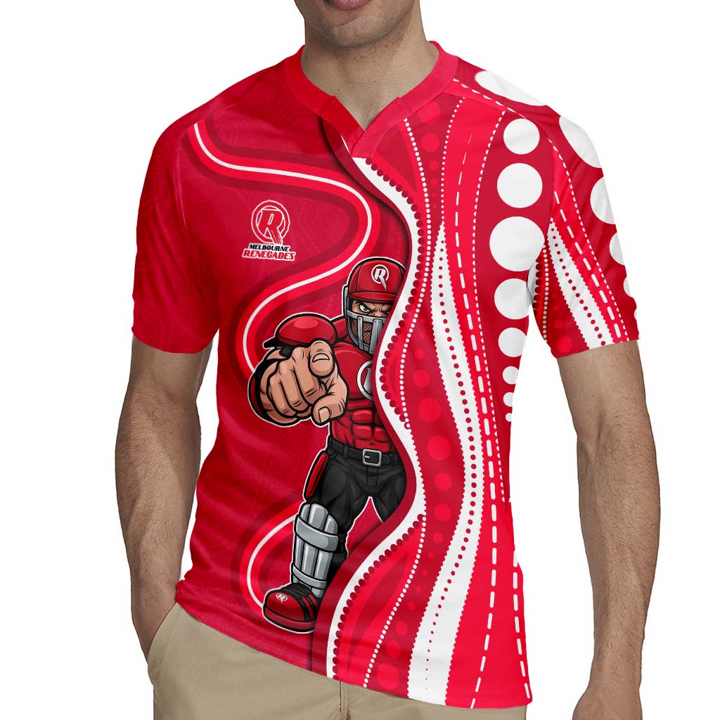 Melbourne Renegades Rugby Jersey Aboriginal Dot Art Red White - Tribal Wave Pattern