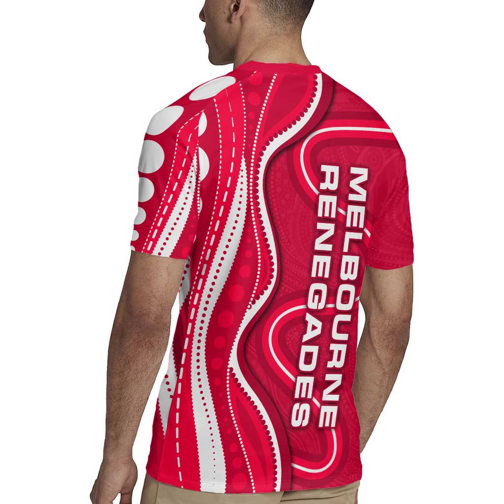 Melbourne Renegades Rugby Jersey Aboriginal Dot Art Red White - Tribal Wave Pattern