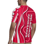 Melbourne Renegades Rugby Jersey Aboriginal Dot Art Red White - Tribal Wave Pattern