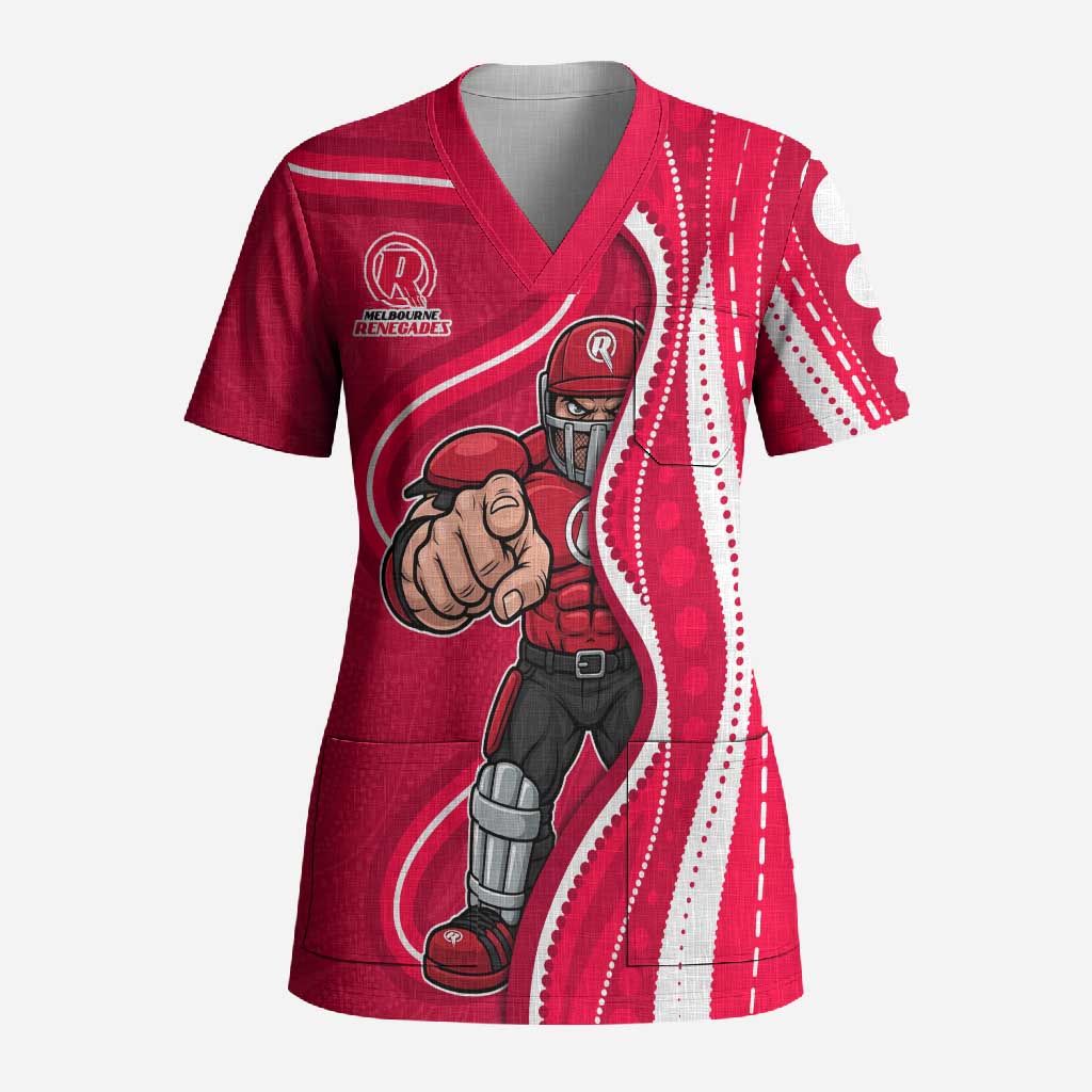 Melbourne Renegades Scrub Top Aboriginal Dot Art Red White - Tribal Wave Pattern