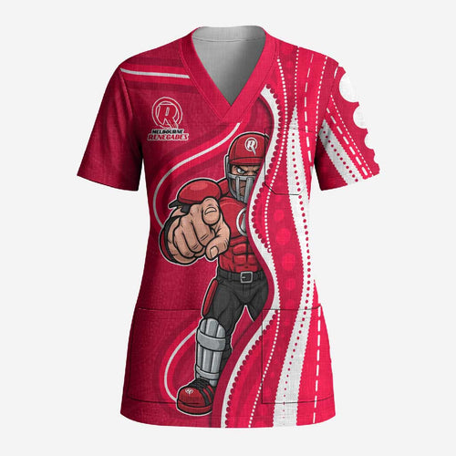 Melbourne Renegades Scrub Top Aboriginal Dot Art Red White - Tribal Wave Pattern