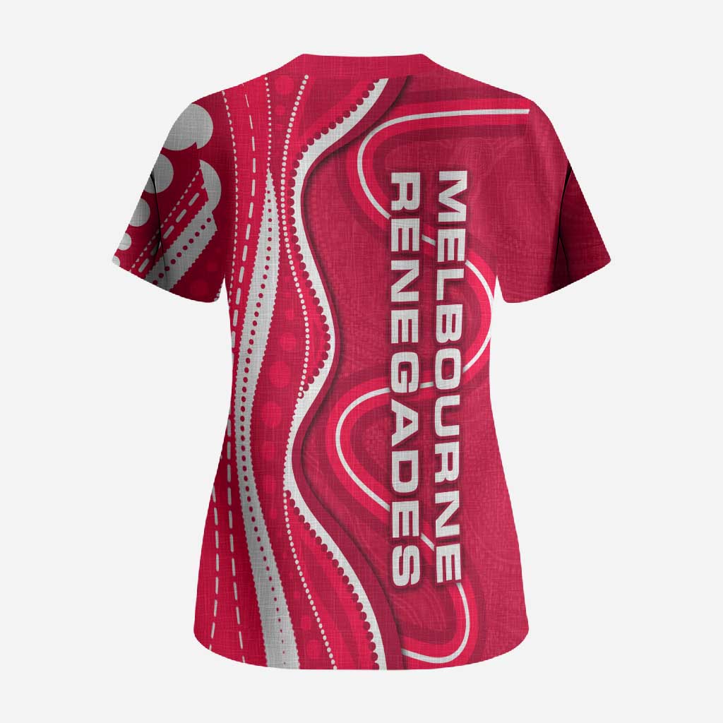 Melbourne Renegades Scrub Top Aboriginal Dot Art Red White - Tribal Wave Pattern