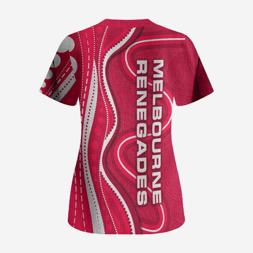 Melbourne Renegades Scrub Top Aboriginal Dot Art Red White - Tribal Wave Pattern