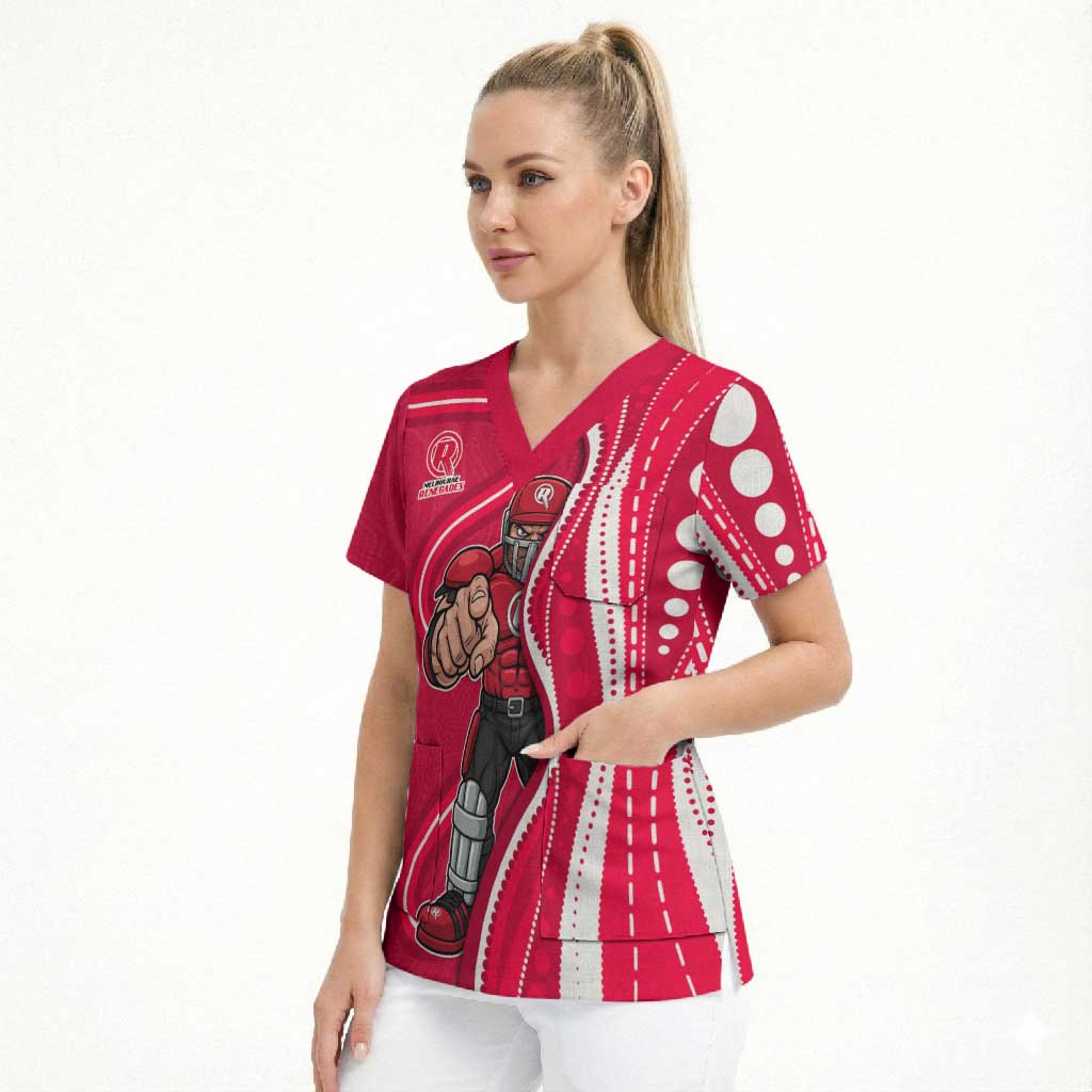 Melbourne Renegades Scrub Top Aboriginal Dot Art Red White - Tribal Wave Pattern