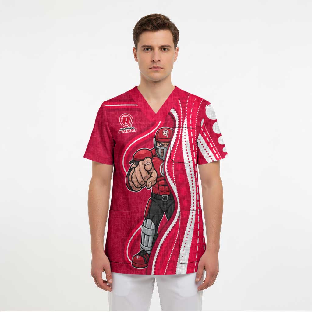 Melbourne Renegades Scrub Top Aboriginal Dot Art Red White - Tribal Wave Pattern