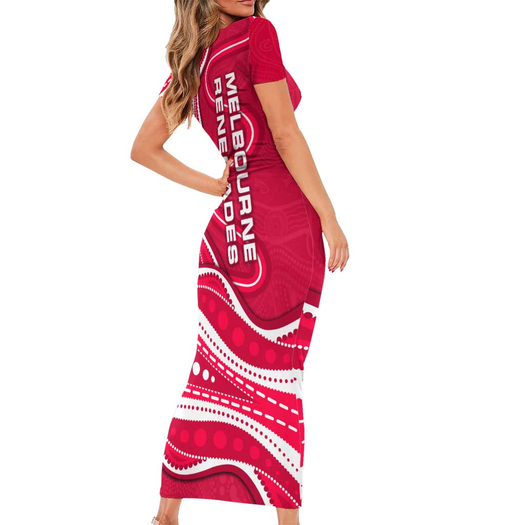 Melbourne Renegades Short Sleeve Bodycon Dress Aboriginal Dot Art Red White - Tribal Wave Pattern