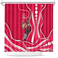 Melbourne Renegades Shower Curtain Aboriginal Dot Art Red White - Tribal Wave Pattern
