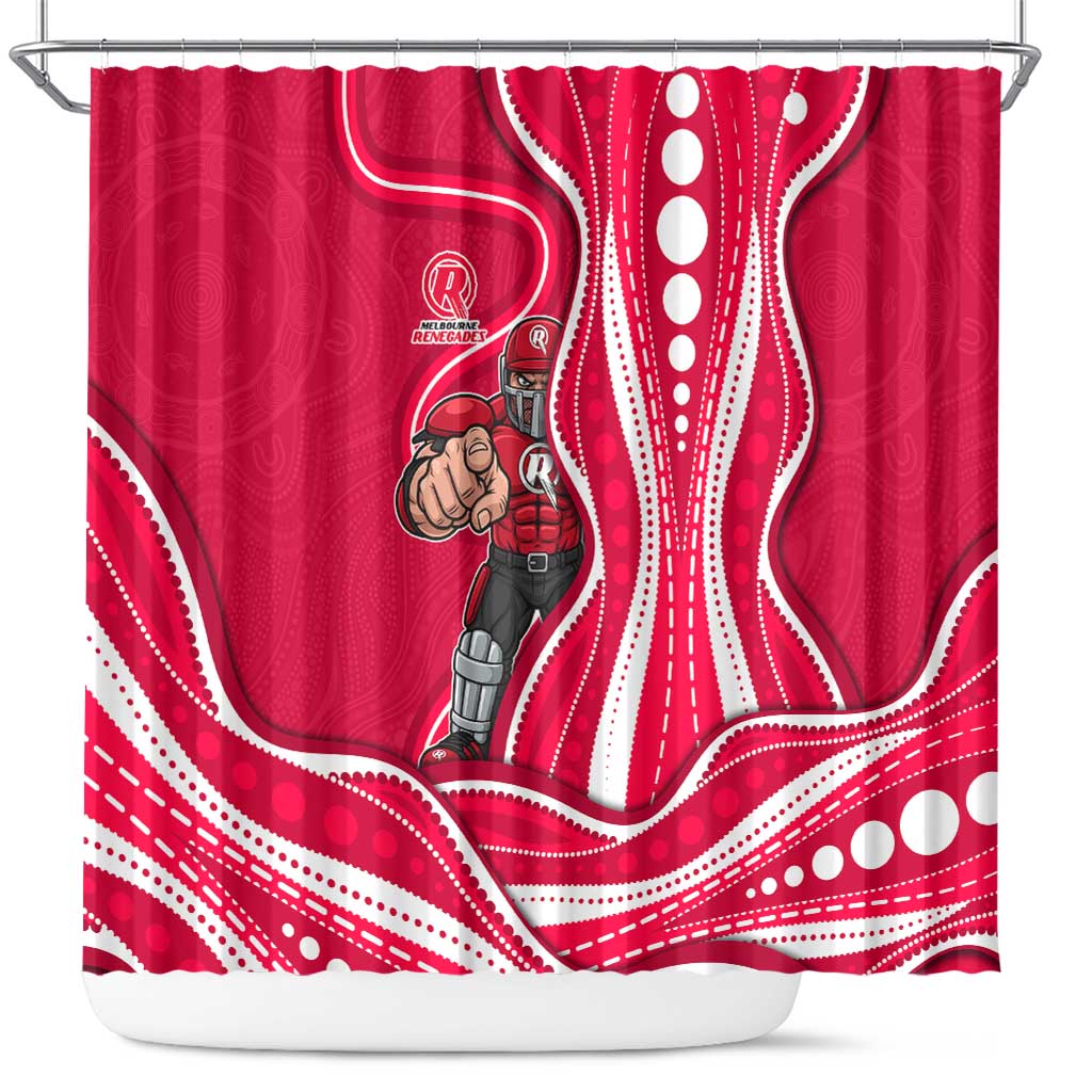 Melbourne Renegades Shower Curtain Aboriginal Dot Art Red White - Tribal Wave Pattern