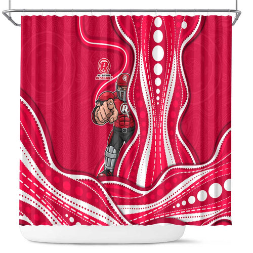 Melbourne Renegades Shower Curtain Aboriginal Dot Art Red White - Tribal Wave Pattern