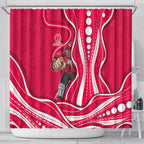 Melbourne Renegades Shower Curtain Aboriginal Dot Art Red White - Tribal Wave Pattern