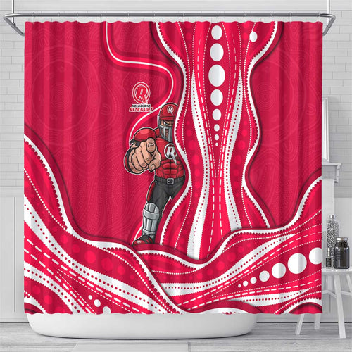 Melbourne Renegades Shower Curtain Aboriginal Dot Art Red White - Tribal Wave Pattern