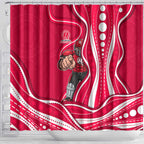 Melbourne Renegades Shower Curtain Aboriginal Dot Art Red White - Tribal Wave Pattern
